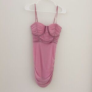 Hesperus Pink Bustier Mesh Mini Dress with Cinched Sides